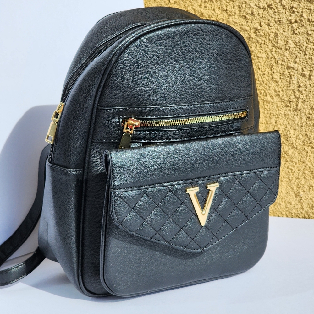AR New York Women's Black Vegan Faux Leather Stylish Backpack - Picture 2 of 5